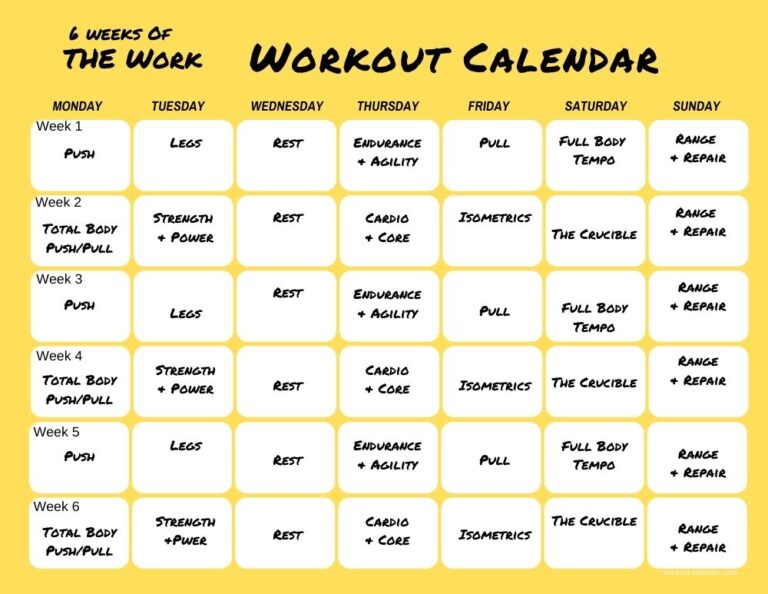 6 Weeks Of The Work - Print A Workout Calendar