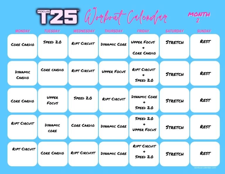 Focus T25 Workout Calendar - Print A Workout Calendar