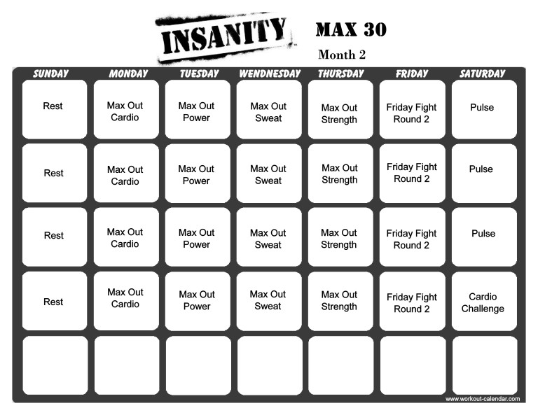 insanity workout schedule excel