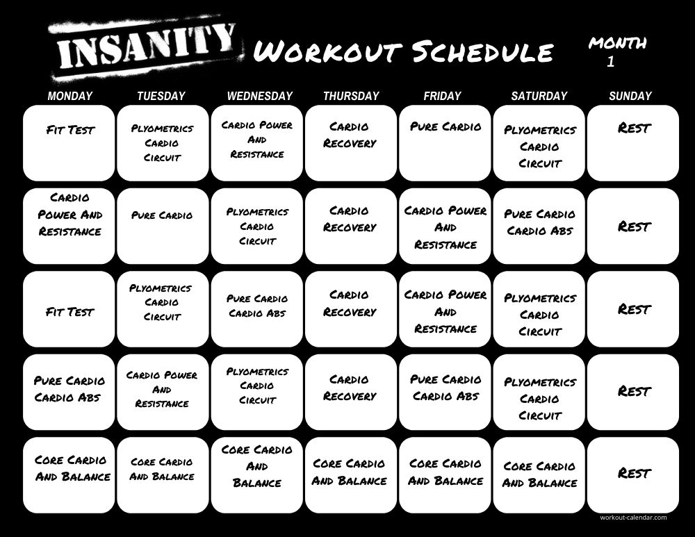 Insanity Workout Calendar