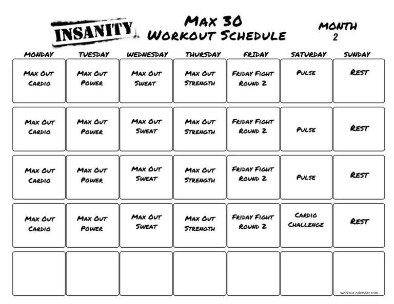 Insanity Max 30 - Print A Workout Calendar