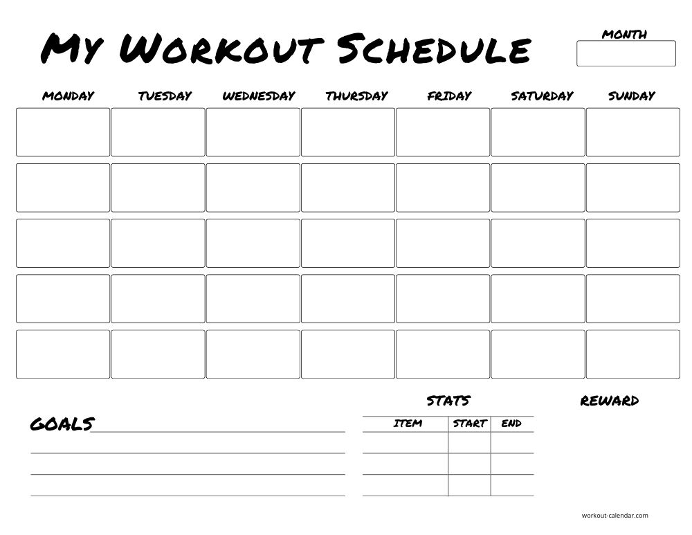 Small Plain Workout Calendar 1 