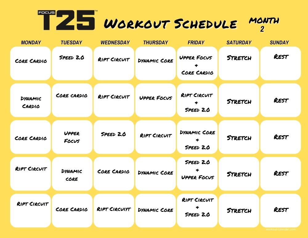 T25 Workout Calendar, Print A Workout Calendar