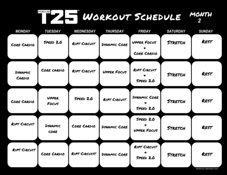 Focus T25 Workout Calendar - Print A Workout Calendar