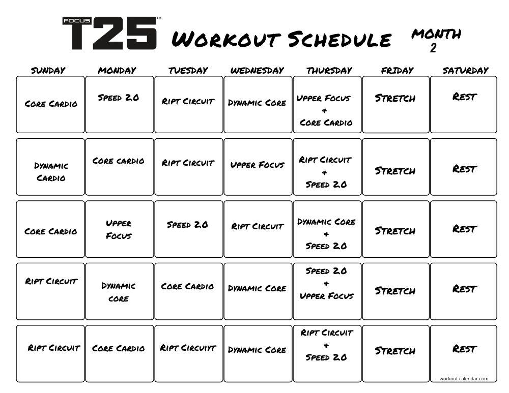 T25 Workout Calendar, Print A Workout Calendar