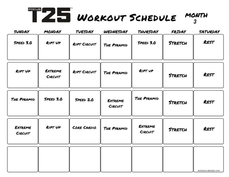 Focus T25 Workout Calendar - Print A Workout Calendar