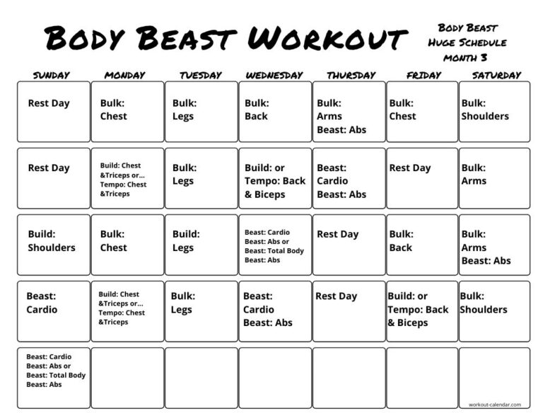 Body Beast Workout Calendar - Print A Workout Calendar