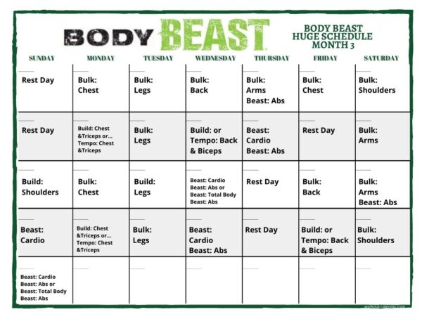 Body Beast Workout Calendar - Print A Workout Calendar