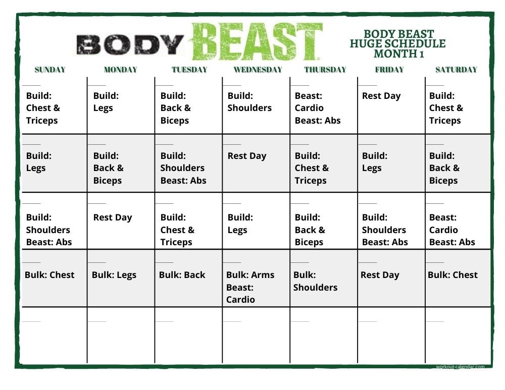 Body Beast Printable Workout Sheets